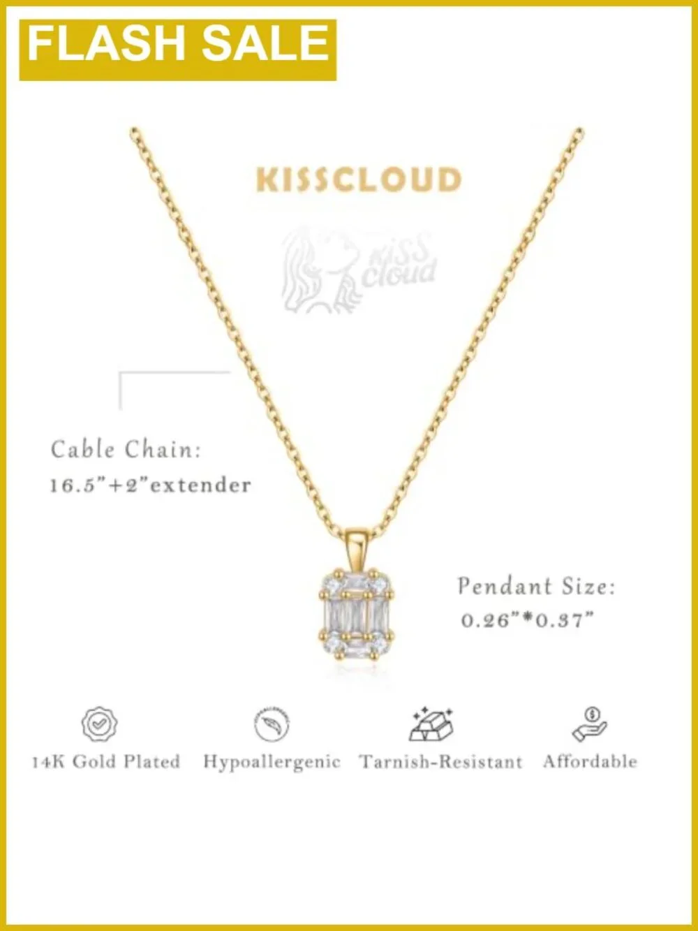 14K Gold Plated Cubic Zirconia Pendant Necklace Dainty Layering